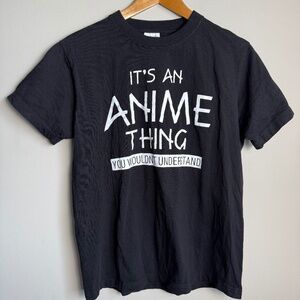 Men's Simple‎ Black Cotton Short Sleeve T-Shirt "It's an Anime Thing" Medium